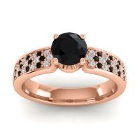 Black Onyx Ring In 14K Rose Gold With Lab Diamond Bahala-6 Round Classic Ring