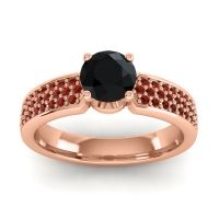 Black Onyx Ring In 14K Rose Gold With Garnet Bahala-6 Round Classic Ring