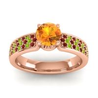 Citrine Ring In 14K Rose Gold With Garnet And Peridot Bahala-6 Round Classic Ring