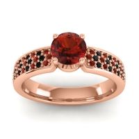 Garnet Ring In 14K Rose Gold With Black Onyx Bahala-6 Round Classic Ring