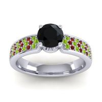 Black Onyx Ring In 14k White Gold With Peridot And Garnet Bahala-6 Round Classic Ring
