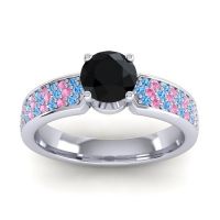 Black Onyx Ring In 14k White Gold With Swiss Blue Topaz And Pink Tourmaline Bahala-6 Round Classic Ring