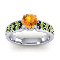 Citrine Ring In 14k White Gold With Black Onyx And Peridot Bahala-6 Round Classic Ring