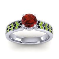 Garnet Ring In 14k White Gold With Black Onyx And Peridot Bahala-6 Round Classic Ring
