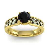 Black Onyx Ring In 14k Yellow Gold With Aquamarine Bahala-6 Round Classic Ring