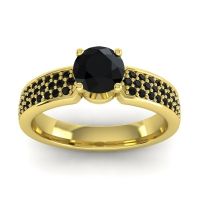 Black Onyx Ring In 14k Yellow Gold Bahala-6 Round Classic Ring