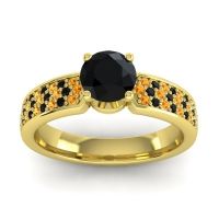 Black Onyx Ring In 14k Yellow Gold With Citrine Bahala-6 Round Classic Ring