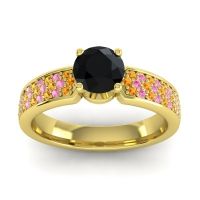 Black Onyx Ring In 14k Yellow Gold With Citrine And Pink Tourmaline Bahala-6 Round Classic Ring