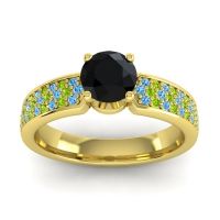 Black Onyx Ring In 14k Yellow Gold With Swiss Blue Topaz And Peridot Bahala-6 Round Classic Ring