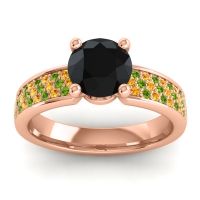 Black Onyx Ring In 14K Rose Gold With Citrine And Peridot Bahala-7 Round Classic Ring