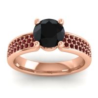Black Onyx Ring In 14K Rose Gold With Garnet Bahala-7 Round Classic Ring