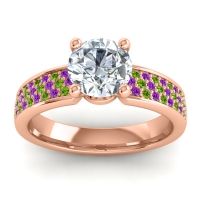 Diamond Ring In 14K Rose Gold With Amethyst And Peridot Bahala-7 Round Classic Ring