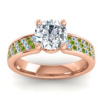Diamond Ring In 14K Rose Gold With Aquamarine And Peridot Bahala-7 Round Classic Ring