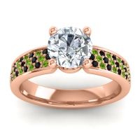Diamond Ring In 14K Rose Gold With Black Onyx And Peridot Bahala-7 Round Classic Ring
