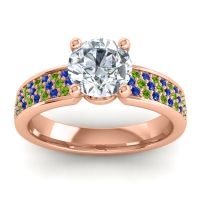 Diamond Ring In 14K Rose Gold With Blue Sapphire And Peridot Bahala-7 Round Classic Ring