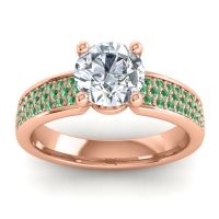 Diamond Ring In 14K Rose Gold With Emerald Bahala-7 Round Classic Ring