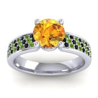 Citrine Ring In 14k White Gold With Black Onyx And Peridot Bahala-7 Round Classic Ring
