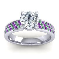 Diamond Ring In 14k White Gold With Amethyst And Emerald Bahala-7 Round Classic Ring