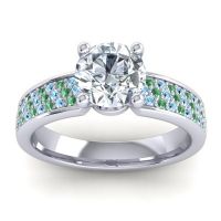 Diamond Ring In 14k White Gold With Aquamarine And Emerald Bahala-7 Round Classic Ring