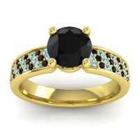 Black Onyx Ring In 14k Yellow Gold With Aquamarine Bahala-7 Round Classic Ring