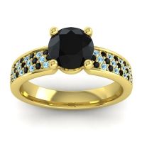 Black Onyx Ring In 14k Yellow Gold With Aquamarine Bahala-7 Round Classic Ring