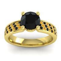 Black Onyx Ring In 14k Yellow Gold With Citrine Bahala-7 Round Classic Ring