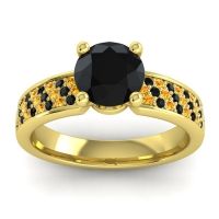Black Onyx Ring In 14k Yellow Gold With Citrine Bahala-7 Round Classic Ring