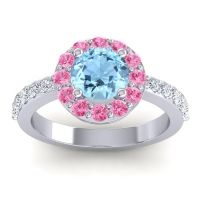 Aquamarine Engagement Ring In 14k White Gold With Pink Tourmaline And Diamond - Zarava Round Halo Ring