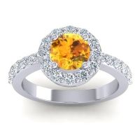 Citrine Ring In 14k White Gold With Lab Diamond Zarava Round Halo Ring