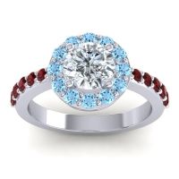 Lab Diamond Ring In 14k White Gold With Aquamarine And Garnet Zarava Round Halo Ring