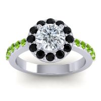 Lab Diamond Ring In 14k White Gold With Black Onyx And Peridot Zarava Round Halo Ring