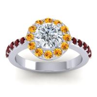 Lab Diamond Ring In 14k White Gold With Citrine And Garnet Zarava Round Halo Ring