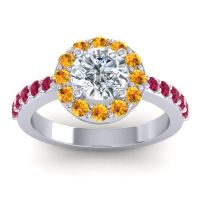 Lab Diamond Ring In 14k White Gold With Citrine And Ruby Zarava Round Halo Ring