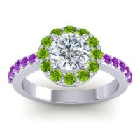 Lab Diamond Ring In 14k White Gold With Peridot And Amethyst Zarava Round Halo Ring