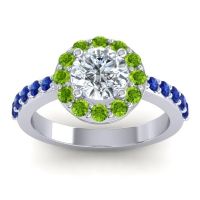 Lab Diamond Ring In 14k White Gold With Peridot And Blue Sapphire Zarava Round Halo Ring