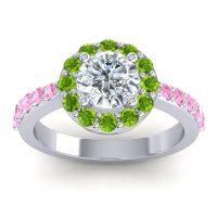 Lab Diamond Ring In 14k White Gold With Peridot And Pink Tourmaline Zarava Round Halo Ring