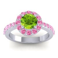 Peridot Ring In 14k White Gold With Pink Tourmaline Zarava Round Halo Ring