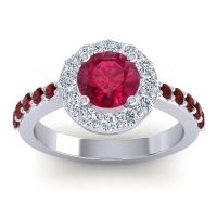 Lab Ruby Ring In 14k White Gold With Lab Diamond And Garnet Zarava Round Halo Ring