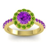 Amethyst Ring In 14k Yellow Gold With Peridot Zarava Round Halo Ring