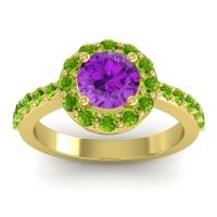Amethyst Ring In 14k Yellow Gold With Peridot Zarava Round Halo Ring