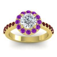 Lab Diamond Ring In 14k Yellow Gold With Amethyst And Garnet Zarava Round Halo Ring