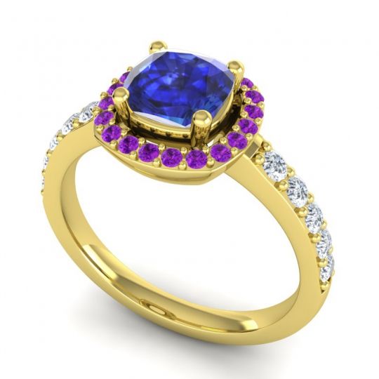 Cathedral Cushion Halo Zayya Ring, 6mm