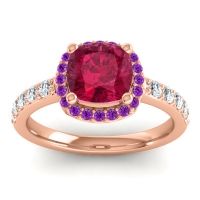 Cathedral Cushion Halo Zayya Ring, 7mm