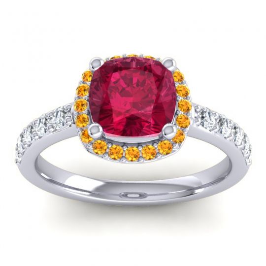 Cathedral Cushion Halo Zayya Ring, 7mm