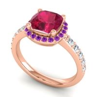 Cathedral Cushion Halo Zayya Ring, 7mm