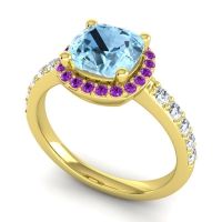Cathedral Cushion Halo Zayya Ring, 7mm