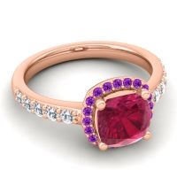Cathedral Cushion Halo Zayya Ring, 7mm