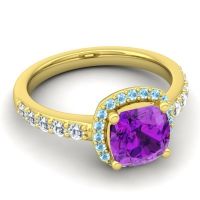 Cathedral Cushion Halo Zayya Ring, 7mm