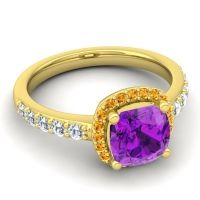 Cathedral Cushion Halo Zayya Ring, 7mm
