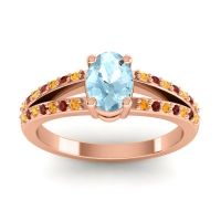 Aquamarine Ring In 18K Rose Gold With Citrine And Garnet Bhava-7x5 Oval Modern Ring
